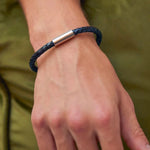Men's Single Plaited Leather Bracelet | Navy