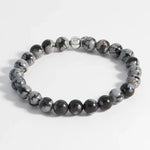 Men's Snowflake Obsidian Beaded Bracelet | Black & Grey