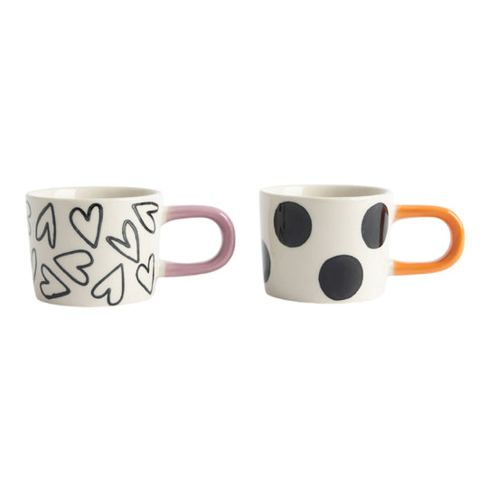 Mono Spot/Hearts Espresso Cups | Set of 2