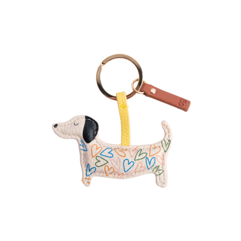 Multi Outline Hearts Sausage Dog Keyring