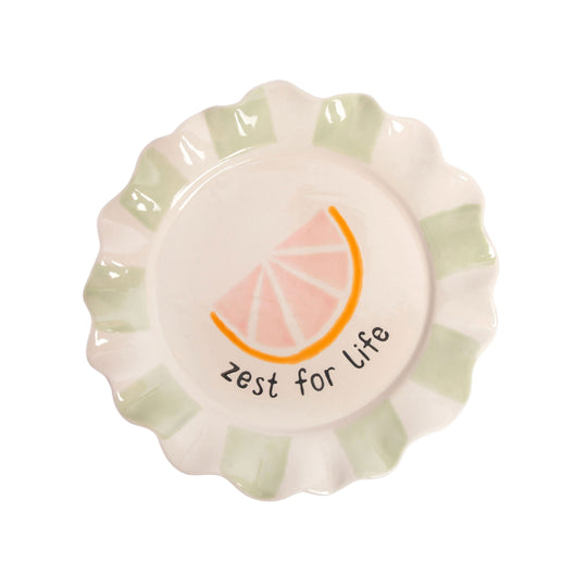 Scalloped 'Zest For Life' Grapefruit Side Plate | Green | 21cm
