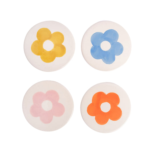 Stoneware Flower Coasters | Multicolour | Set of 4