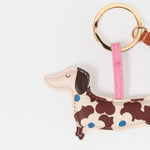 Vegan Leather Floral Sausage Dog Keyring | Wine & Blue