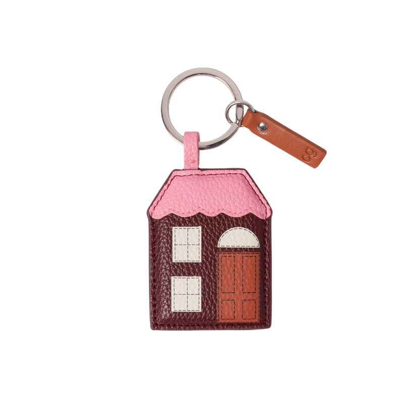 Vegan Leather House Keyring | Wine & Pink