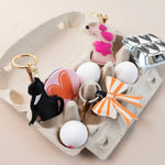 Vegan Leather Stripe Bow Keyring | Orange