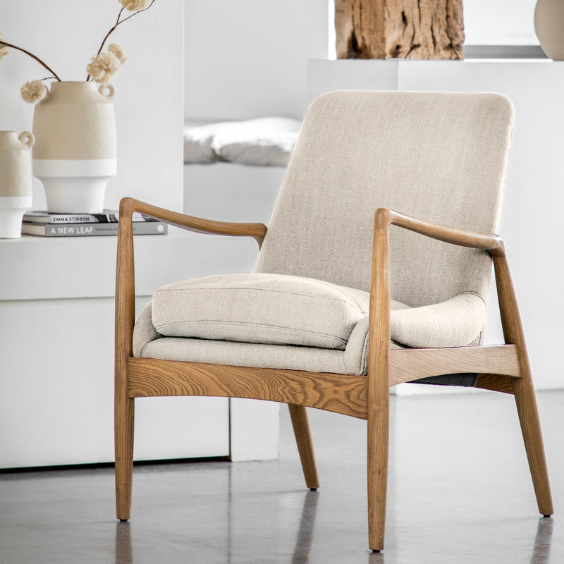 Carrera Linen Mid-Century Modern Armchair | Natural