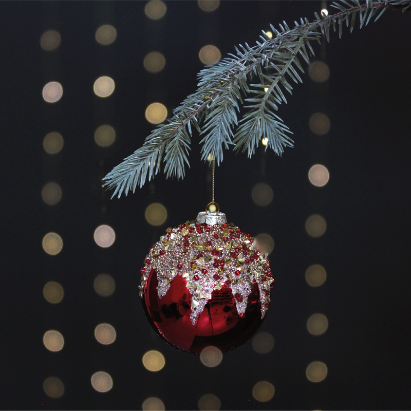 Beaded Drip Christmas Tree Bauble | Red & Gold