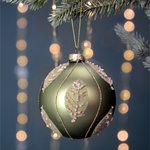 Beaded Glitter Leaf Christmas Tree Bauble | Sage & Gold