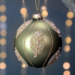 Beaded Glitter Leaf Christmas Tree Bauble | Sage & Gold