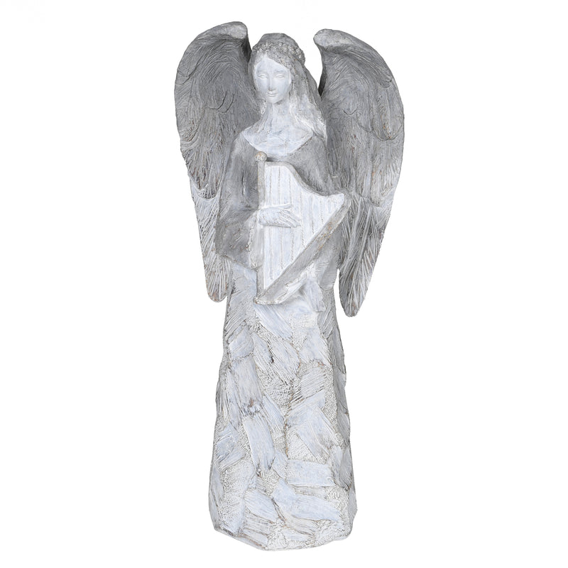 Angel with Harp Decoration | Wood Effect