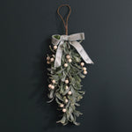 Hanging Mistletoe Teardrop Decoration | Frosted