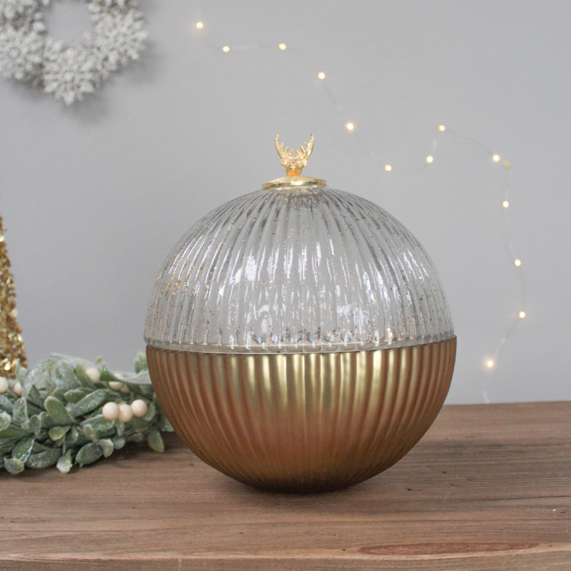 Reindeer Candle Globe with Lid | Gold | Large