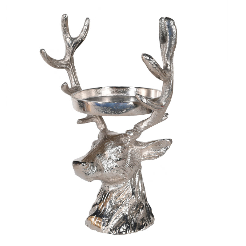 Stag Head Pillar Candle Holder | Nickel