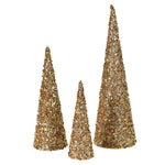 Sequined Topiary Tree Cones | Set of 3 | Gold