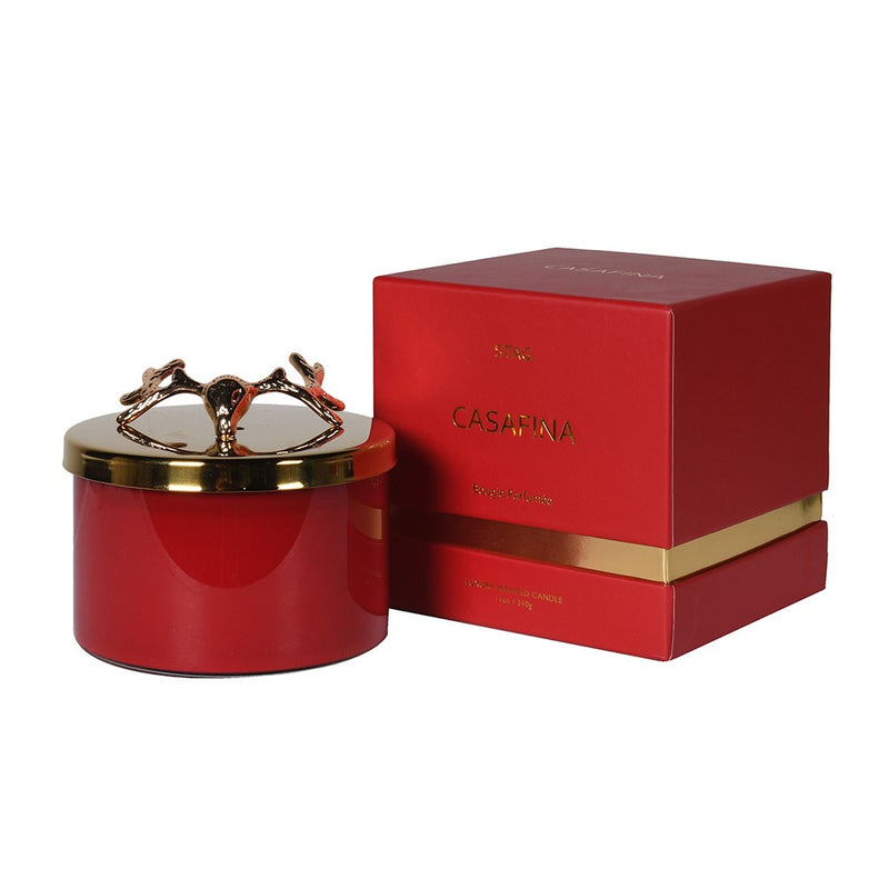 Stag Lidded Candle | Pine & Vetiver | Red & Gold