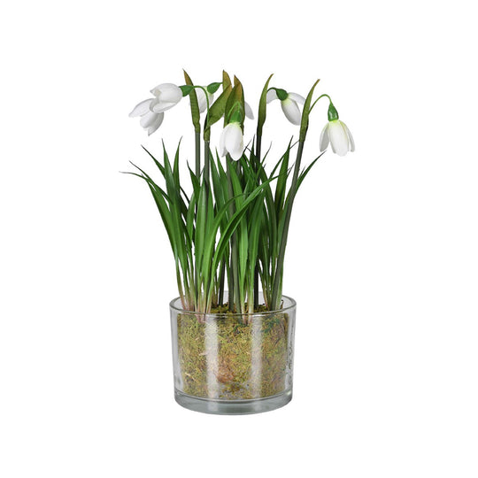 Faux Snowdrop Plant in Glass Pot | 26cm