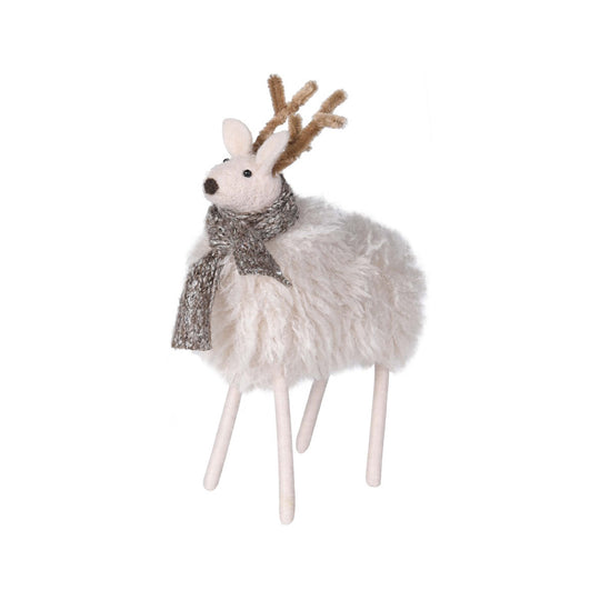 Festive Shaggy Reindeer Figurine with Scarf | 20cm