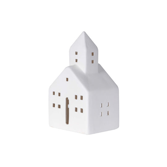 Festive Townhall Tealight Holder | White Stoneware | 15cm