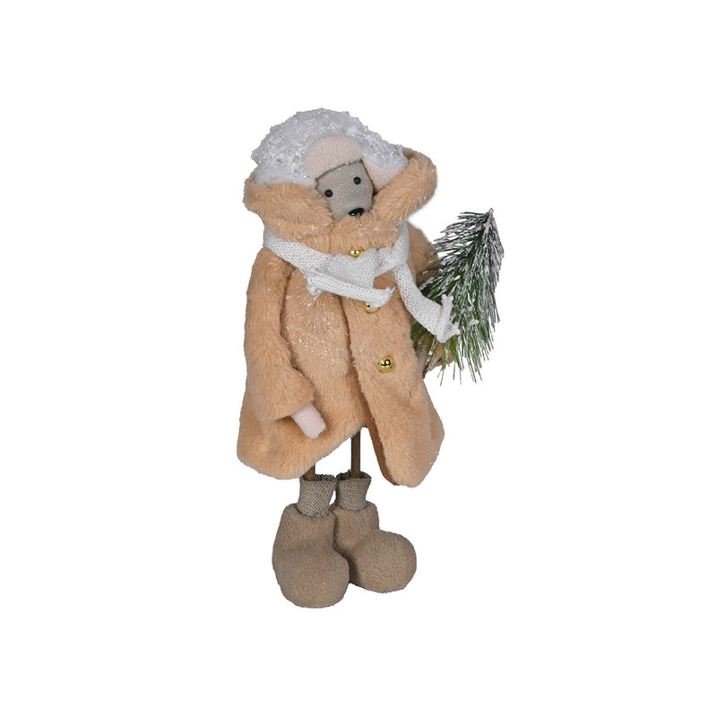 Festive Winter Bear Figurine Holding Christmas Tree | 35cm