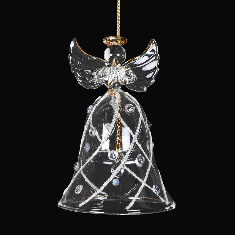 Glass Angel Christmas Tree Decoration with Glitter Detail | 9cm