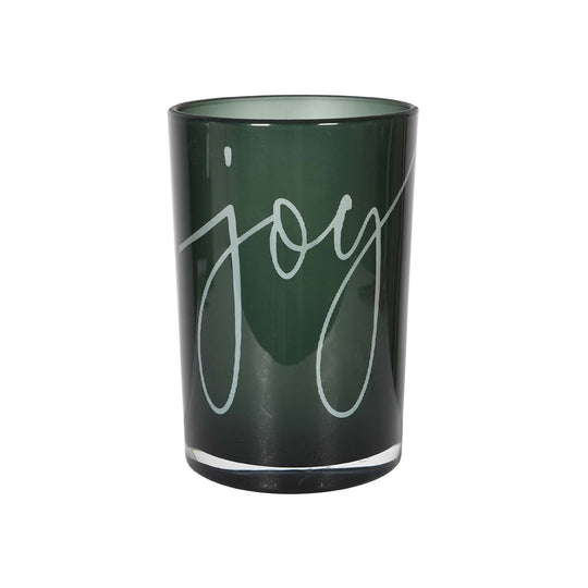 'Joy' Glass Candle Holder | Green | 18cm