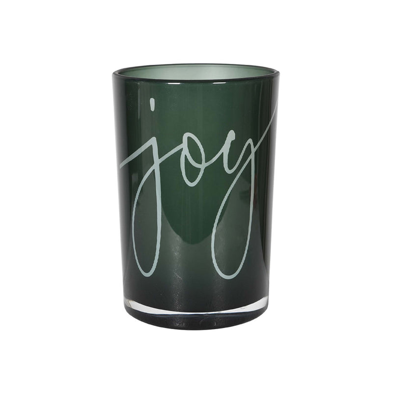 'Joy' Glass Candle Holder | Green | 18cm