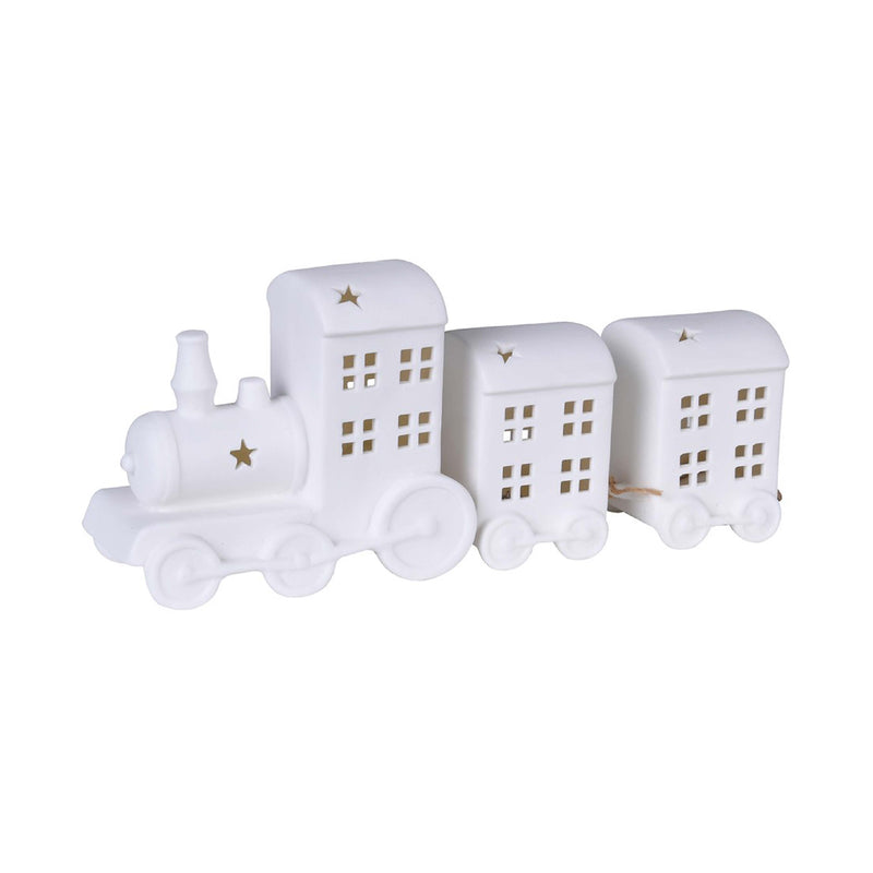 LED Christmas Train Decoration | White Ceramic | 26cm