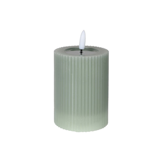 LED Pillar Candle with Ribbed Detail | Sage | 13.5cm