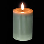LED Pillar Candle with Ribbed Detail | Sage | 13.5cm
