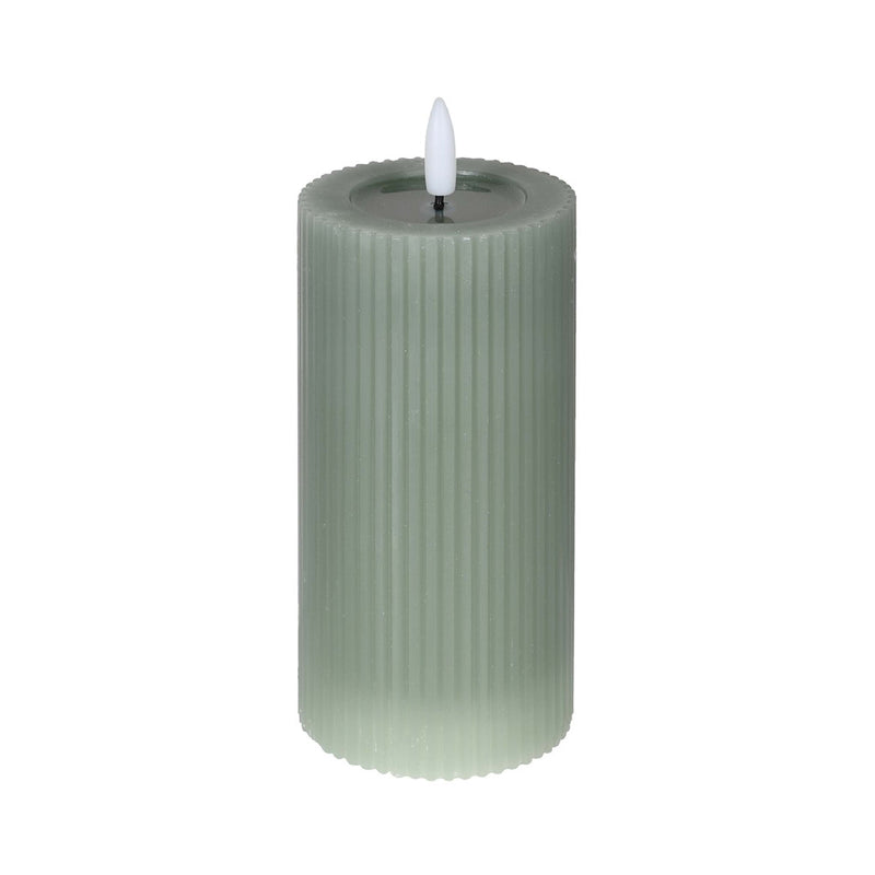 LED Pillar Candle with Ribbed Detail | Sage | 18cm
