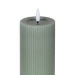 LED Pillar Candle with Ribbed Detail | Sage | 18cm