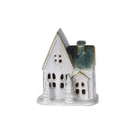 LED Rustic Glaze Alpine Chalet | White/Green Ceramic | 13cm