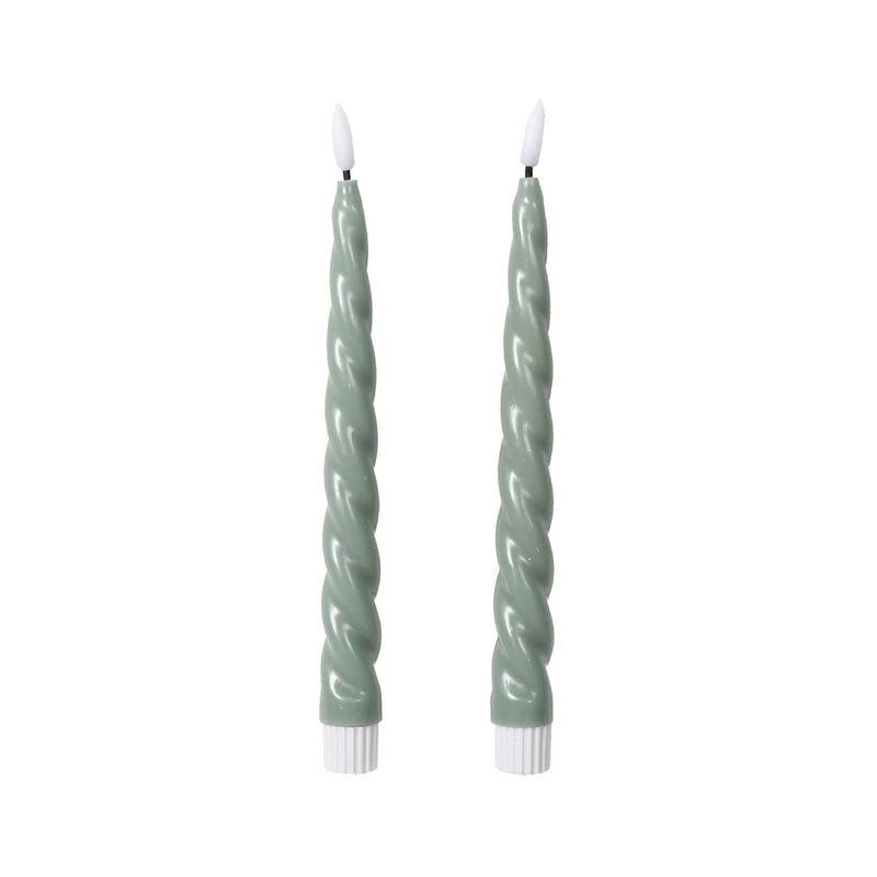 LED Taper Candles with Twist Detail | Sage | Set of 2