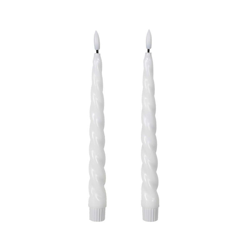 LED Taper Candles with Twist Detail | White | Set of 2