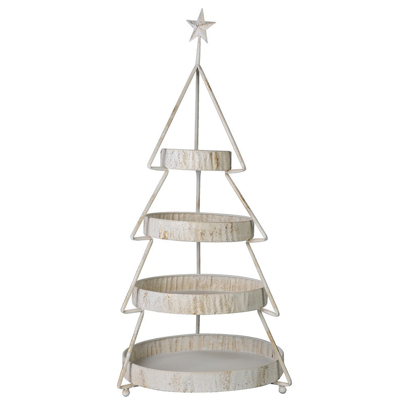 Rustic 3-Tier Christmas Tree Shelving Display Unit | Whitewash Iron | 100cm