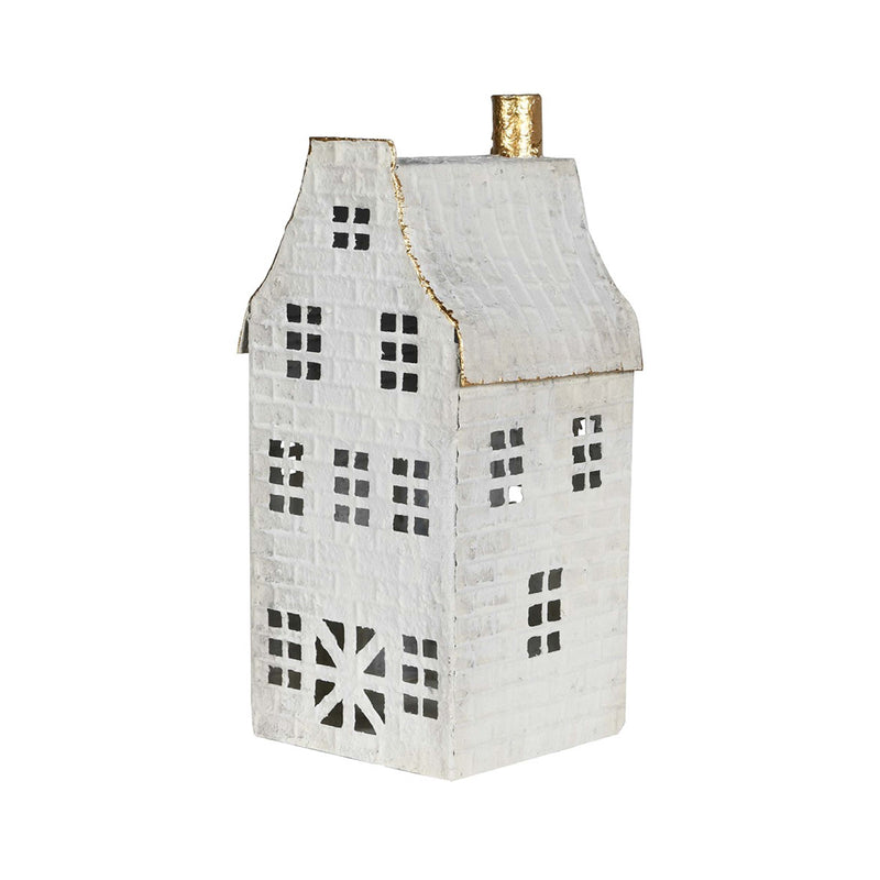 Rustic Townhouse Decoration | White/Gold Iron | 28cm