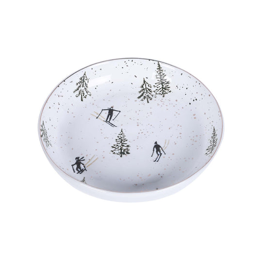 Skiing Snowscape Plate | White Stoneware | 25cm