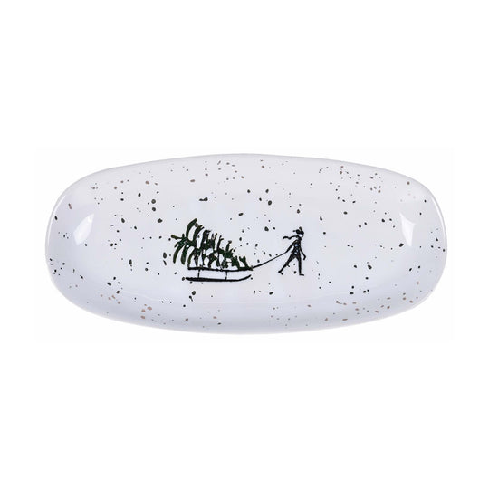 Sledging Snowscape Platter | White Stoneware | 25cm