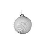 Embossed Leaf Christmas Tree Bauble with Glitter | White & Silver