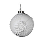 Embossed Leaf Christmas Tree Bauble with Glitter | White & Silver