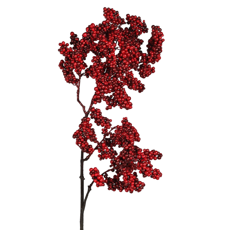 Faux Berry Spray with Glitter | Red | 75cm