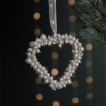 Faux Pearl Heart Hanging Decoration | White & Silver