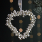 Faux Pearl Heart Hanging Decoration | White & Silver