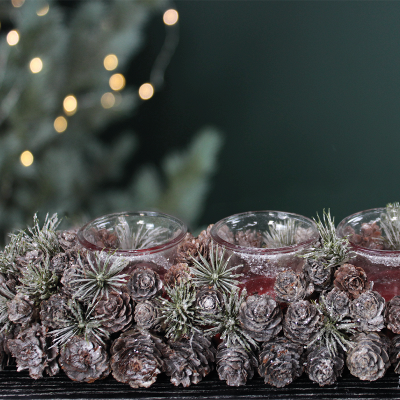 Frosted Pinecone Quadruple Candle Holder