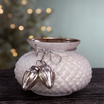 Glass Acorn Candle Holder | White & Silver