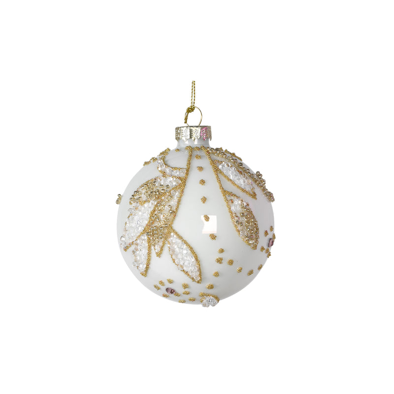 Hanging Floral Bauble | Pearlised Gold & White