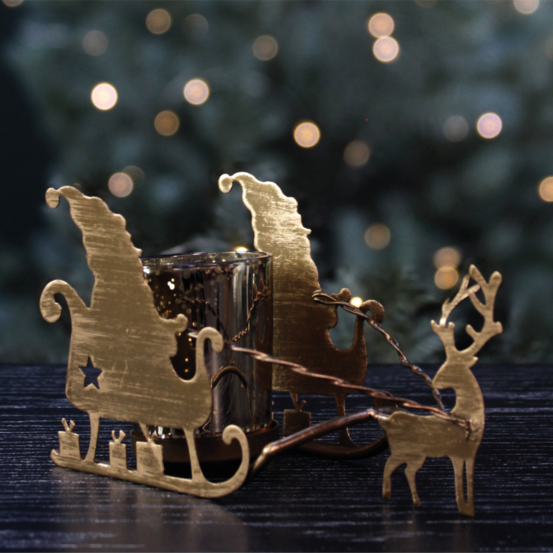 Santa Sleigh Candle Holder | Gold