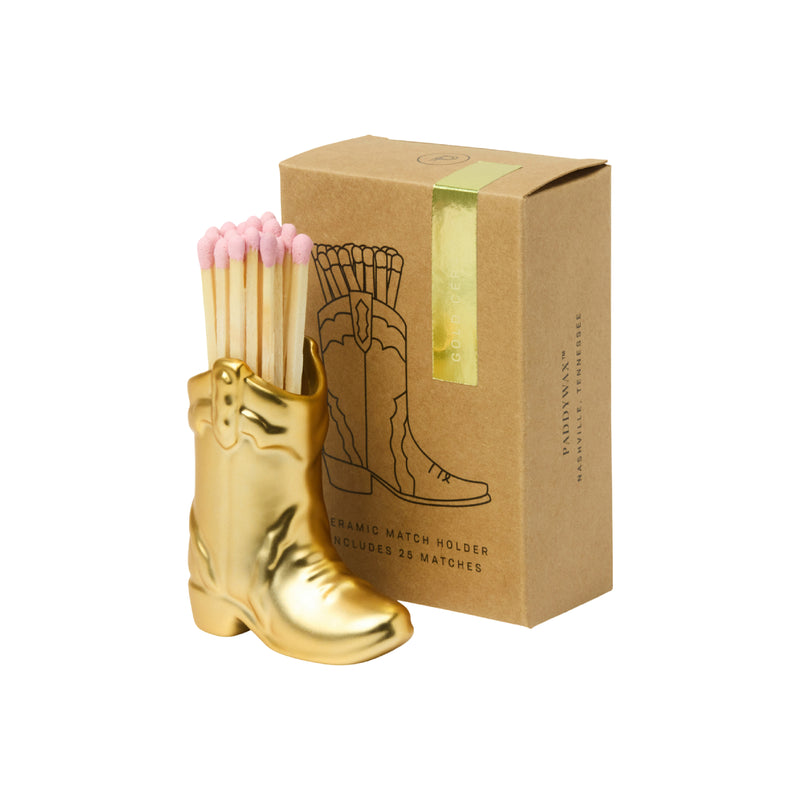 Nashville Cowboy Boot Matchstick Holder with 25 Matches | Gold