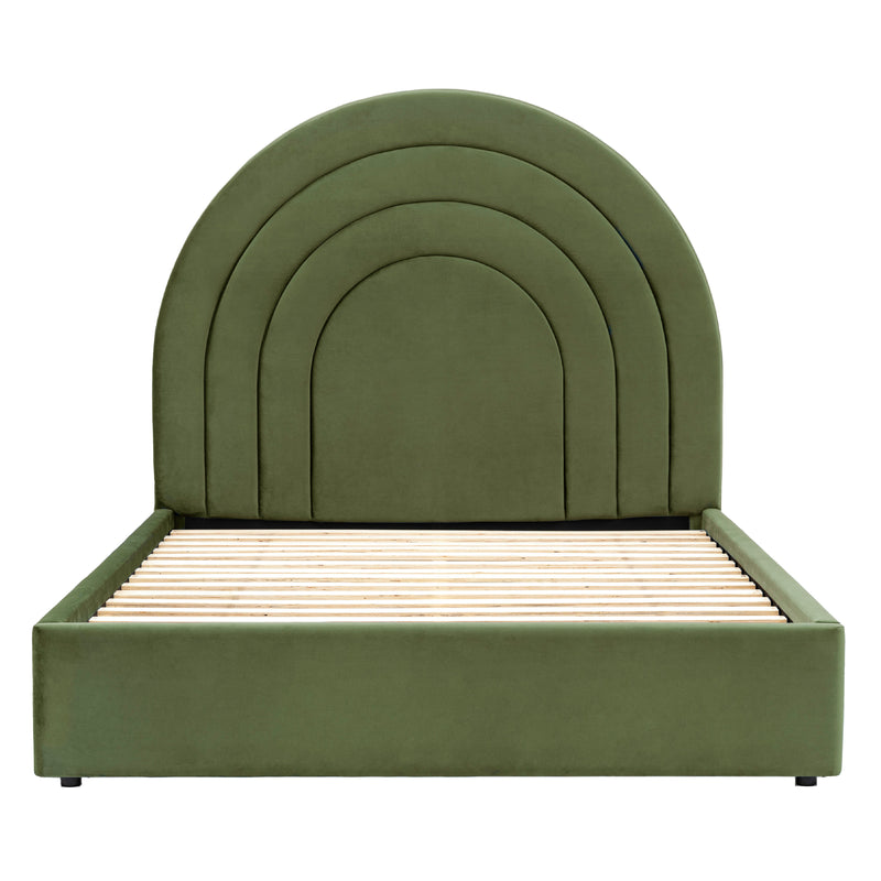 Arch Retro Velvet King Bed Frame | Olive Green | 150x200cm