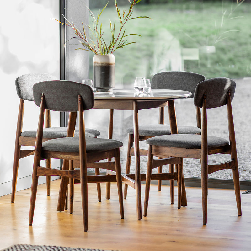 Barcelona Mid-Century Marble Top Round Dining Table | Dark Acacia